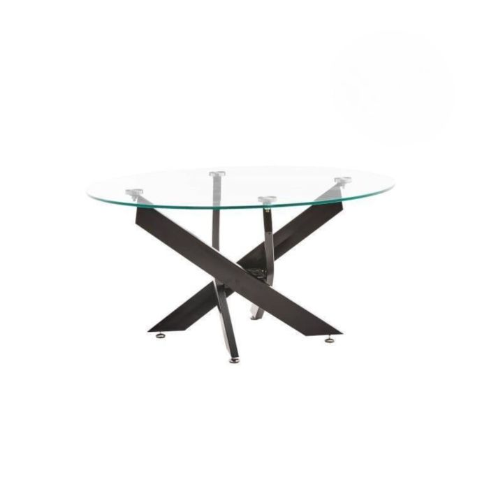 Mesa de Centro Redonda con Tapa de Cristal 8 mm y Patas Metálicas en Acabado Negro -Medidas 80x40 cm
