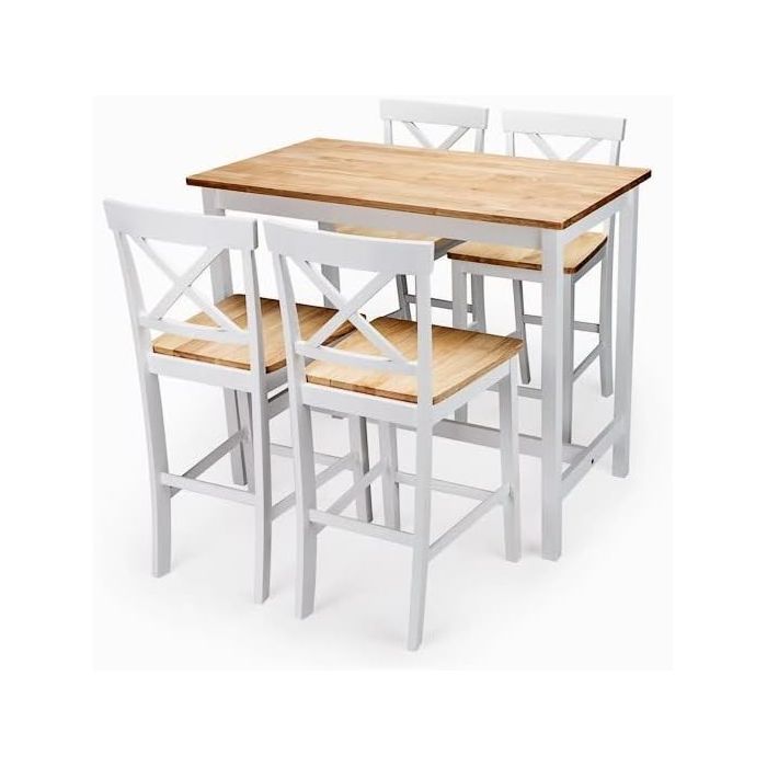 Mesa Alta de Madera Lacada en Blanco Mate con Tapa en Color Roble - Medidas 108x60x91 cm