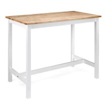 Mesa Alta de Madera Lacada en Blanco Mate con Tapa en Color Roble - Medidas 108x60x91 cm