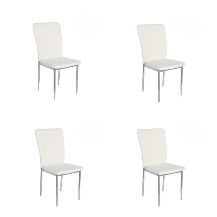 6 Sillas de Comedor con Relleno de Espuma, Tapizado en Símil Piel Blanco y Patas Metálicas Cromadas - Medidas 44x91,5x47 cm