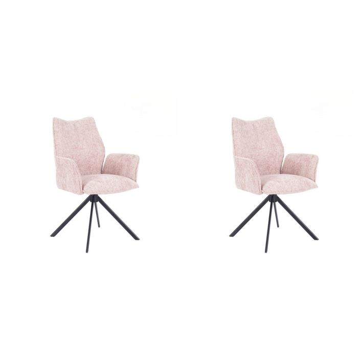 Juego de 2 Sillas con Brazos Tapizadas en Tela Rosa y Patas en Acabado Negro, Mecanismo Giratorio 180º-  Medidas 63x62x93 cm