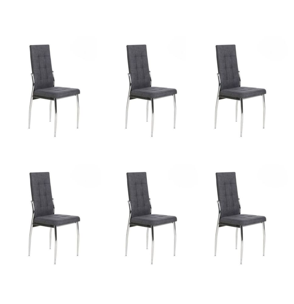 6 Sillas Tapizadas en Tela Gris con Asiento y Respaldo Acolchados, Patas Cromadas - Medidas 45x46x100 cm