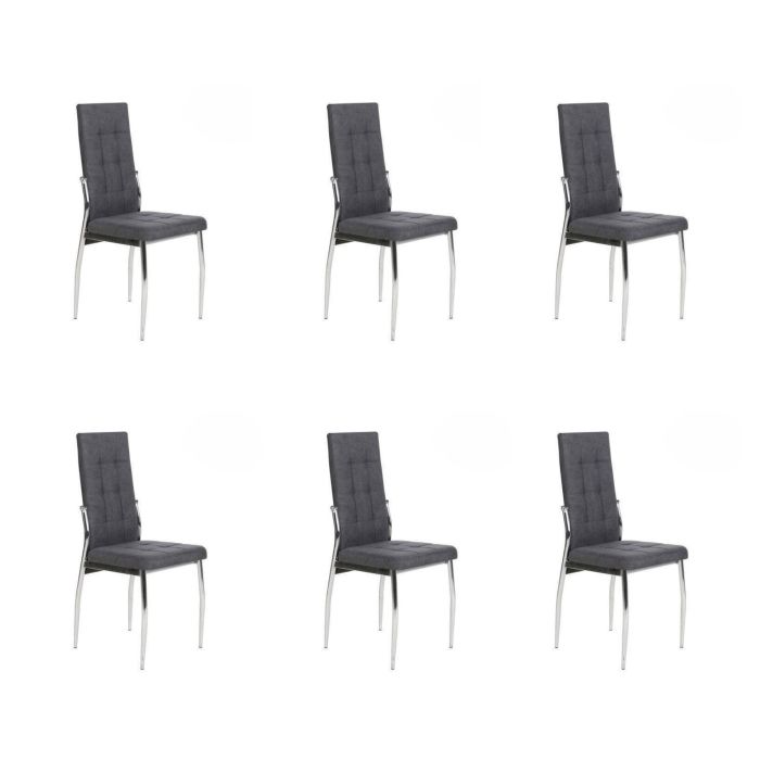 6 Sillas Tapizadas en Tela Gris con Asiento y Respaldo Acolchados, Patas Cromadas - Medidas 45x46x100 cm