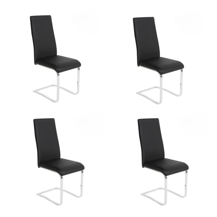 Pack de 4 Sillas Tapizadas en Símil Piel Negra con Pata de Tubo Ovalado en Acabado Cromo, Medidas 46x54x110 cm