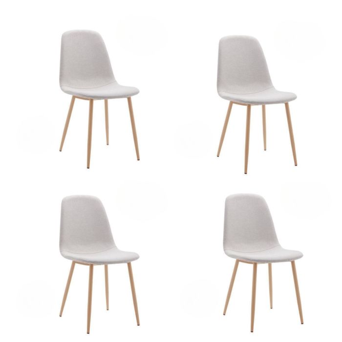 Pack de 4 Sillas con Estructura Tapizada en Tela Beige Claro, Patas Metálicas con Acabado Madera, Medidas 44x53x86 cm
