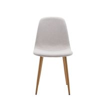 Pack de 4 Sillas con Estructura Tapizada en Tela Beige Claro, Patas Metálicas con Acabado Madera, Medidas 44x53x86 cm