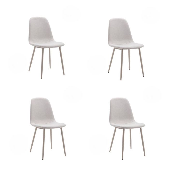 Pack de 4 Sillas con Estructura Tapizada en Tela Beige Claro, Patas Metálicas con Acabado en crema, Medidas 44x53x86 cm