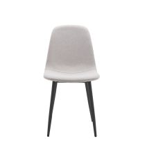 Pack de 4 Sillas con Estructura Tapizada en Tela Beige Claro, Patas Metálicas con Acabado Negro, Medidas 44x53x86 cm