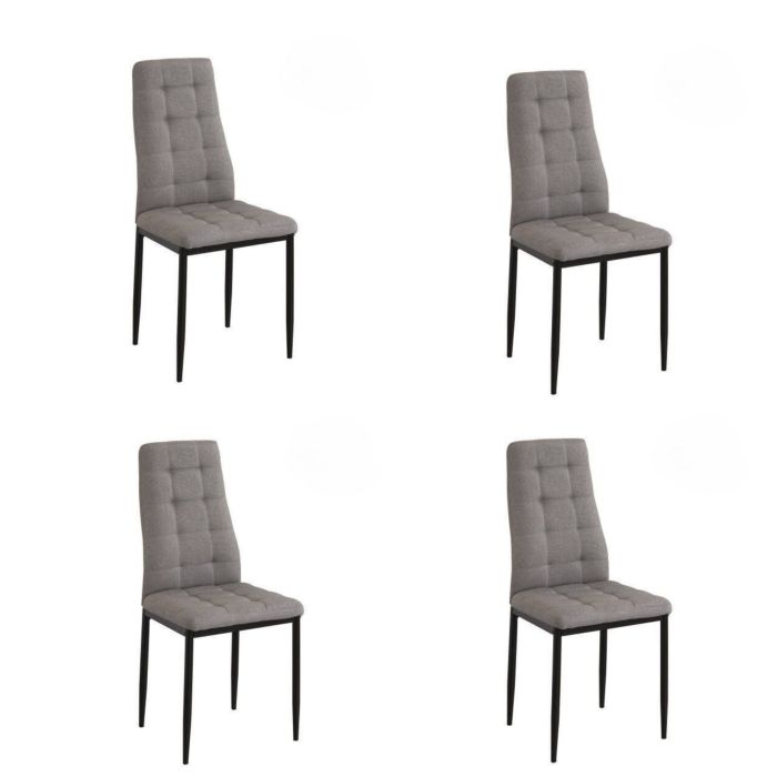 Pack de 4 Sillas Tapizadas en Tela Polipiel Gris con Costuras Acolchadas, Patas Metálicas en Color Negro, Medidas 43x56x96 cm