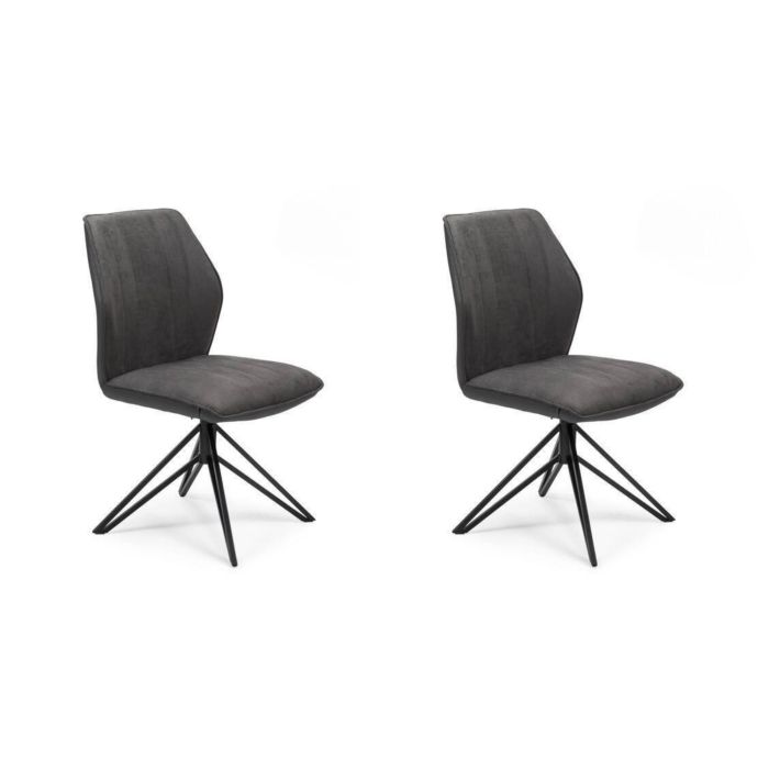 Pack de 2 Sillas con Respaldo y Asiento Tapizados en Tela Gris, Pata Metálica en Acabado Negro Mate, Medidas 62,5x52x93 cm