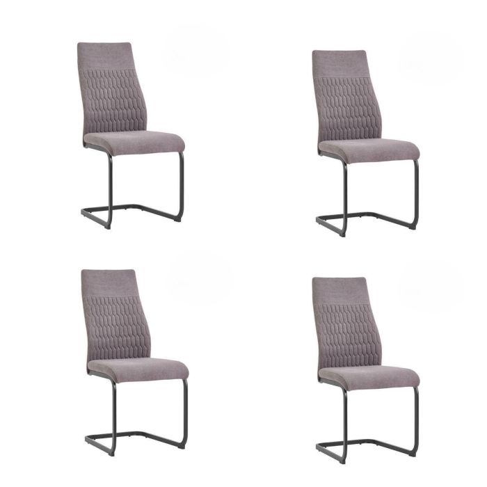 Pack de 4 Sillas de Madera con Relleno de Espuma, Tapizadas en Tela Gris, Patas Metálicas Negras, Medidas 44x60x99 cm
