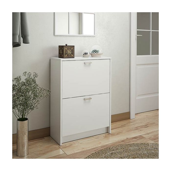 Zapatero Recibidor Blanco – Mueble Auxiliar Estrecho con 2 Puertas | Capacidad 12 Pares | 81,6 x 60 x 25 cm