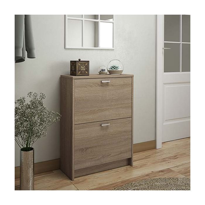 Zapatero Recibidor Roble – Mueble Auxiliar Estrecho con 2 Puertas | Capacidad 12 Pares | 81,6 x 60 x 25 cm