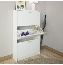Zapatero Compacto Blanco – Mueble con 3 Puertas y Doble Profundidad | MDF con Acabado Melamina | 70 x 25 x 120 cm