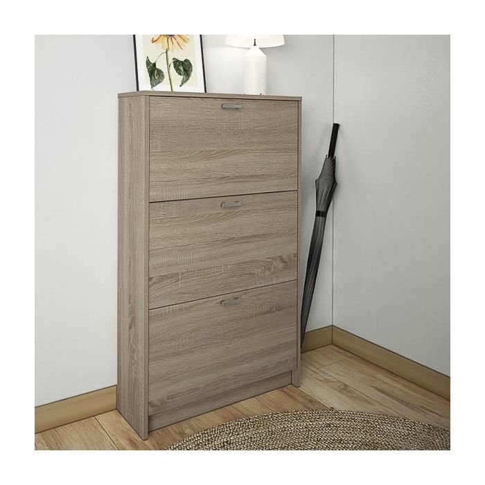 Zapatero Compacto Roble – Mueble con 3 Puertas y Doble Profundidad | MDF con Acabado Melamina | 70 x 25 x 120 cm