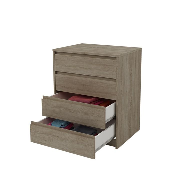 Cómoda Cajonera 4 cajones acabado en Color Roble 74cm(alto) 60cm(ancho) 45cm(fondo)