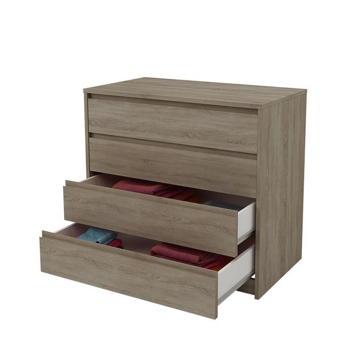 Cómoda Cajonera 4 cajones acabado en Color Roble. 74cm(alto) 80cm(ancho) 45cm(fondo)