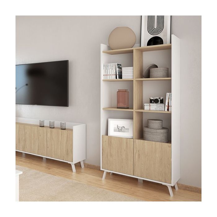 Estantería Decorativa, Librería, Separador Ambientes, Acabado en Roble y Blanco,171 cm (Al) x 80 cm (Anc) x 33,5 cm (Fon)
