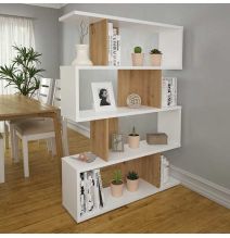 Estantería Salón, Librería, Color Blanco y Roble, Medidas: 152 cm (Alto) x 110 cm (Ancho) x 28,5 cm (Fondo