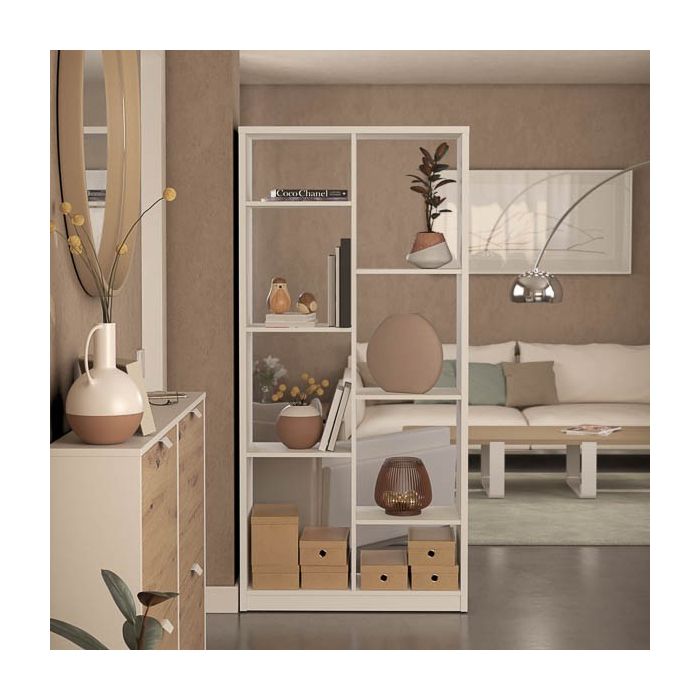 Estantería Alta Salón, Librería, Color Blanco, Medidas: 180 cm (Alto) x 85 cm (Ancho) x 28,5 cm (Fondo