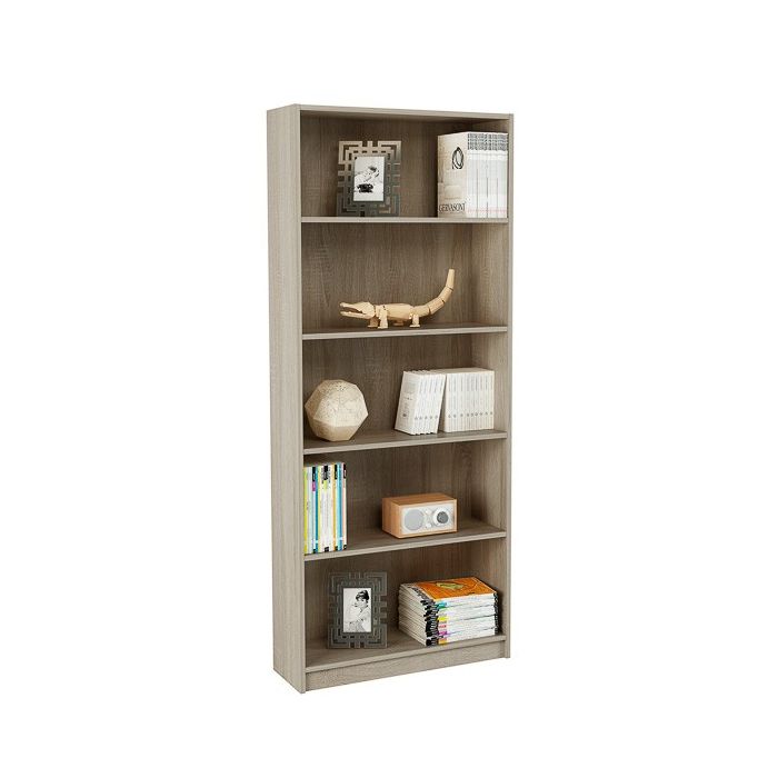 Estantería Alta Salón, Librería, Color Roble, Medidas: 180 cm (Alto) x 75 cm (Ancho) x 25 cm (Fondo)