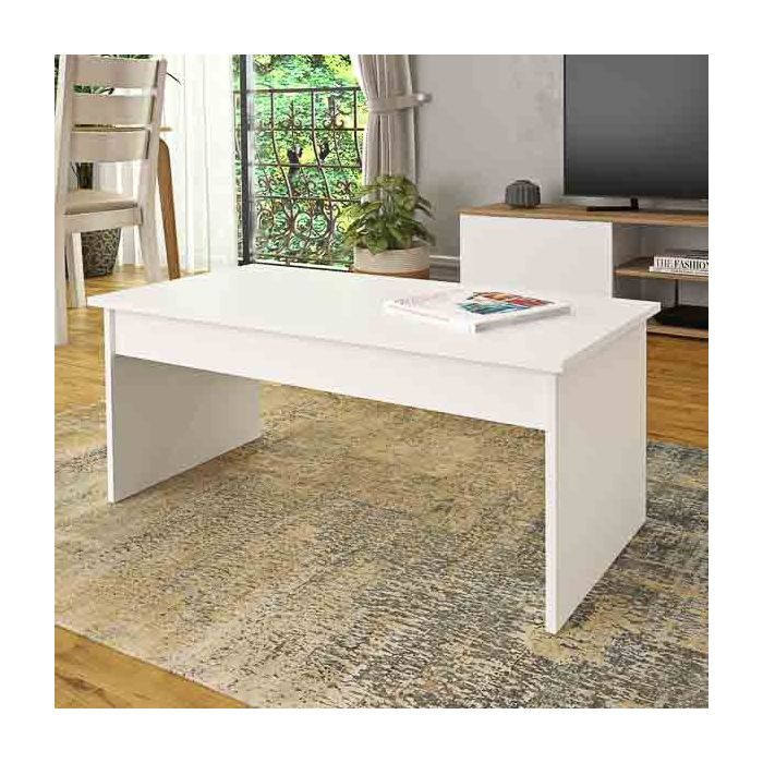Mesa de Centro Fija, Mesa Auxiliar, Acabado en Blanco, Medidas: 100 cm (Largo) x 50 cm (Ancho) x 41,6 cm (Alto)