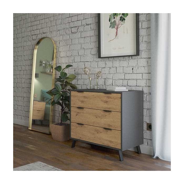 Cómoda con 3 Cajones, para Dormitorio, Acabado en Color Gris/roble, Medidas: 80 cm (Ancho) x 78,2 cm (Alto) x 48 cm (Fondo)