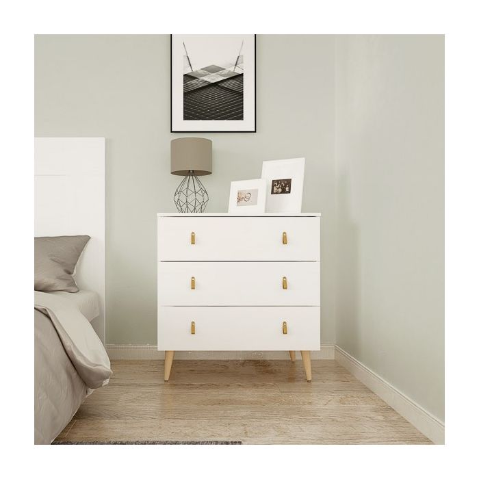 Cómoda con 3 Cajones, para Dormitorio, Acabado en Color Blanco, Medidas: 80 cm (Ancho) x 83,5 cm (Alto) x 48 cm (Fondo)
