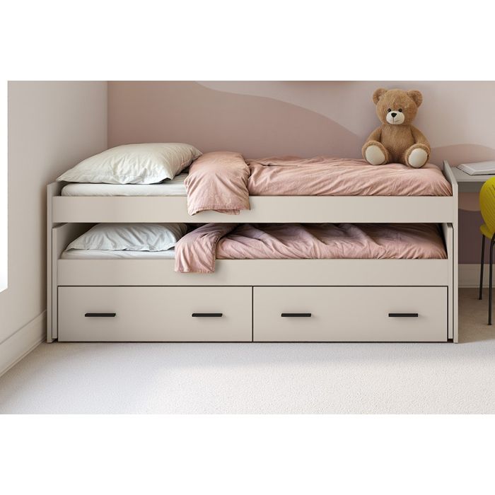 Cama Nido Juvenil Doble con Cajones de Almacenaje – Beige y Negro, 202,6 cm Largo x 98 cm Ancho x 72 cm Alto, Primera Calidad