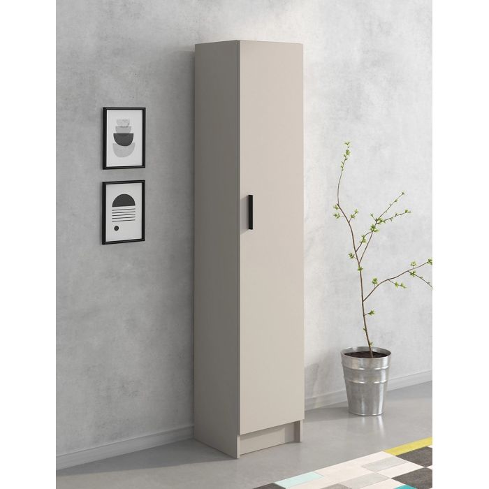 Mueble multiusos Armario Auxiliar Multiusos Color Beige – 1 Puerta, 4 Baldas, 37x180x35 cm – Madera Práctico y Funcional.