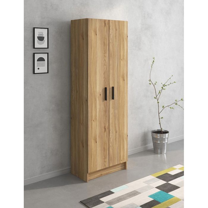 Mueble Multiusos Armario Auxiliar Color Mauvella – 2 Puertas, 4 Baldas, Práctico y Funcional, Madera, 60x180x35 cm