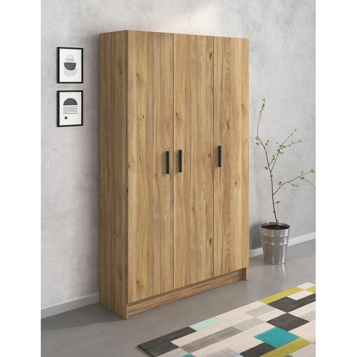Mueble multiusos Armario Auxiliar Color Mauvella– 3 Puertas, 4 Baldas y Espacio para Escoba, Madera, Dimensiones 108x180x35 cm.