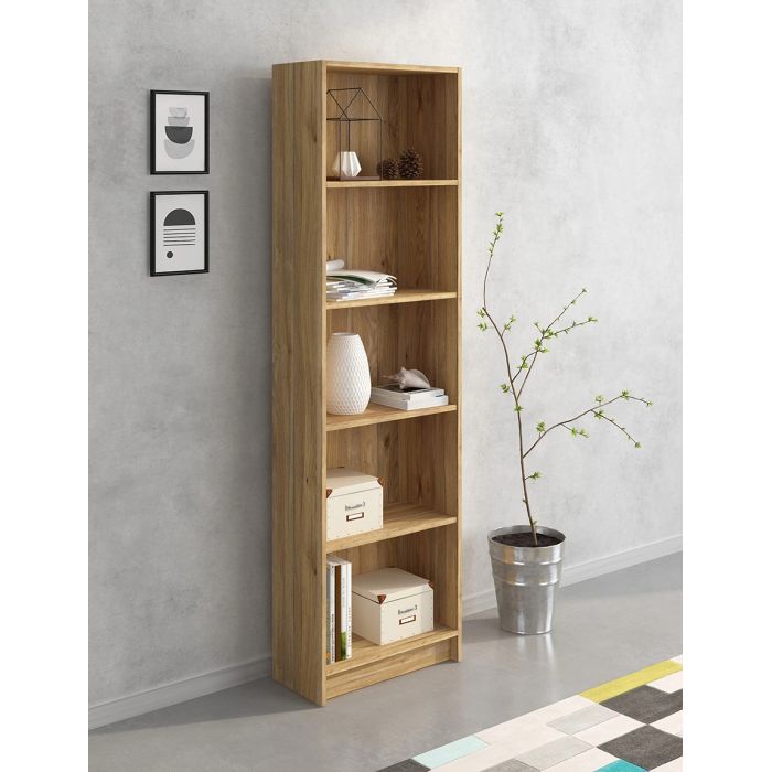 Meyvaser Librería Estantería con Cinco baldas en madera color Mauvella para salón 178,3x51,9x24,6 cm
