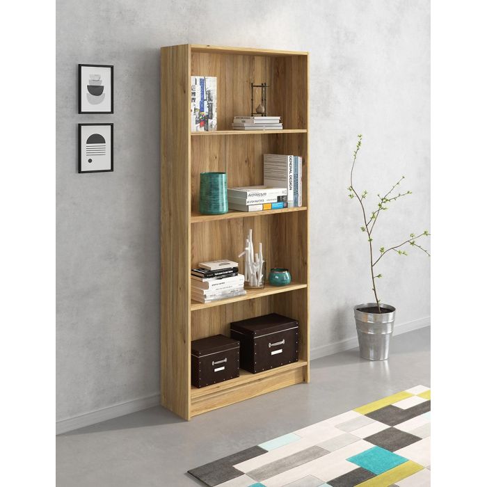 Meyvaser Librería estantería con cuatro baldas en madera color Mauvella para salón 180x80x24,5 cm