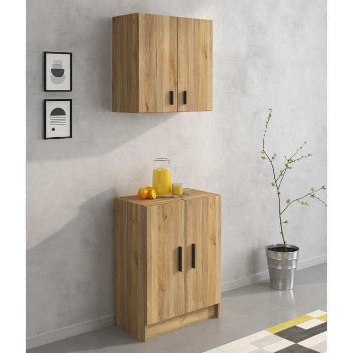 Conjunto de Muebles de Cocina Alto y Bajo de 2 Puertas en Madera Mauvella, 61x61x29 cm y 60x80x34 Cm
