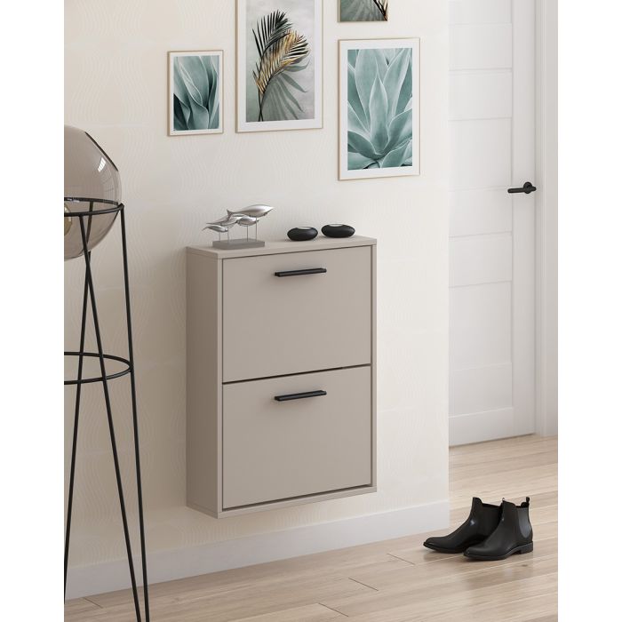 Meyvaser - Zapatero con 2 Puertas, Mueble para Zapatos Estrecho en Color Beige, Medidas: 73 cm (Al) x 54 cm (Anc) x 18 cm (Fon)
