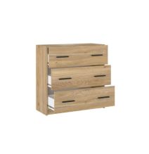 Cómoda de 3 Cajones para Dormitorio, Cajonera Dormitorio, Acabado en Mauvella y Negro, 80 cm (Lar) x 81 cm (Al) x 34,4 cm (Fon)