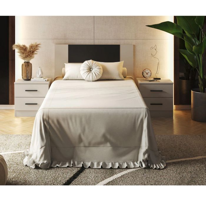 Conjunto Pack Cabecero y 2 Mesitas de Noche,Mesilla de noche 2 Cajones Color Beige, Medidas:110x45x1,6 cm (LargoxAltoxProfundo)