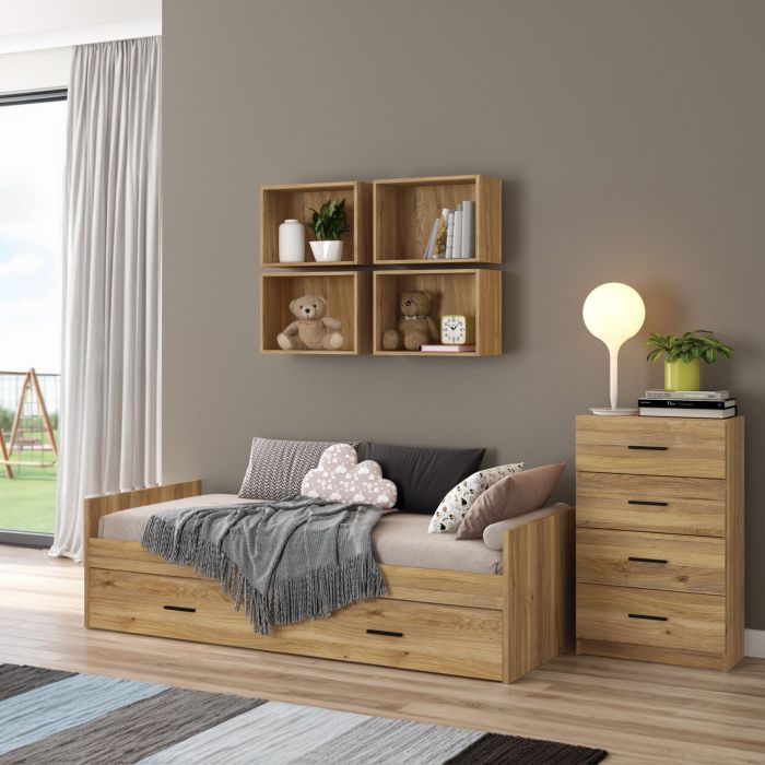 Cama Nido con 1 Cajón de Almacenaje – Mauvella y Negro, 202,6 cm Largo x 98 cm Ancho x 58 cm Alto, Alta Resistencia.