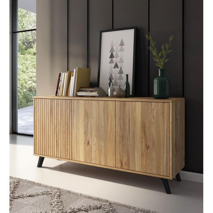 Meyvaser Aparador, Buffet, Salón Comedor 3 Puertas, Armario Auxiliar Color Mauvella-rayas, Medidas: 138 cm x 70 x 39,5.