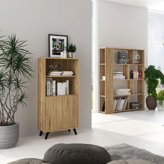 Mueble Bar para Salón o Comedor, Aparador de Cocina, Color Mauvella-rayas, Medidas: 60 cm (Anc) x 135 cm (Al) x 40 cm (Fon)