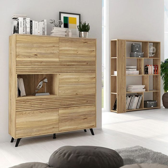 Mueble Vitrina para Salón o Comedor, Mueble de salón, Aparador cocina, Mauvella-rayas, 120 cm (Anc) x 156 cm (Al) x 40 cm (Fon)