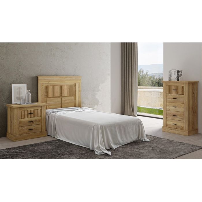 Pack de Muebles de Dormitorio Habitación Infantil con Cabecero, 1 Mesita de Noche 3 Cajones y Sinfonier en Color Mauvella Rayas