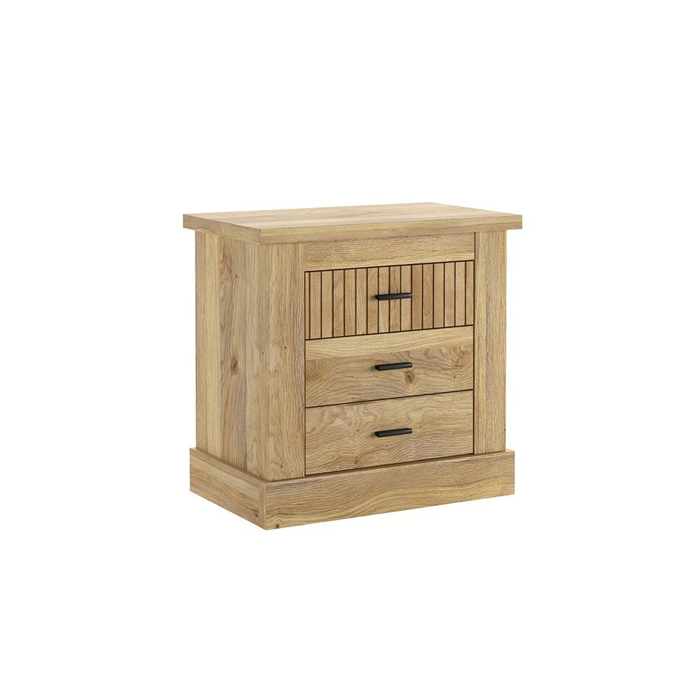 Pack de Muebles de Dormitorio Habitación Infantil con Cabecero, 1 Mesita de Noche 3 Cajones y Sinfonier en Color Mauvella Rayas