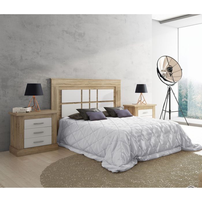 Pack Cabecero Nórdico de 160 x 120 cm + 2 Mesitas de Noche|Práctico y Elegante|Color Cambria y Blanco (para Cama de 135-140, 150